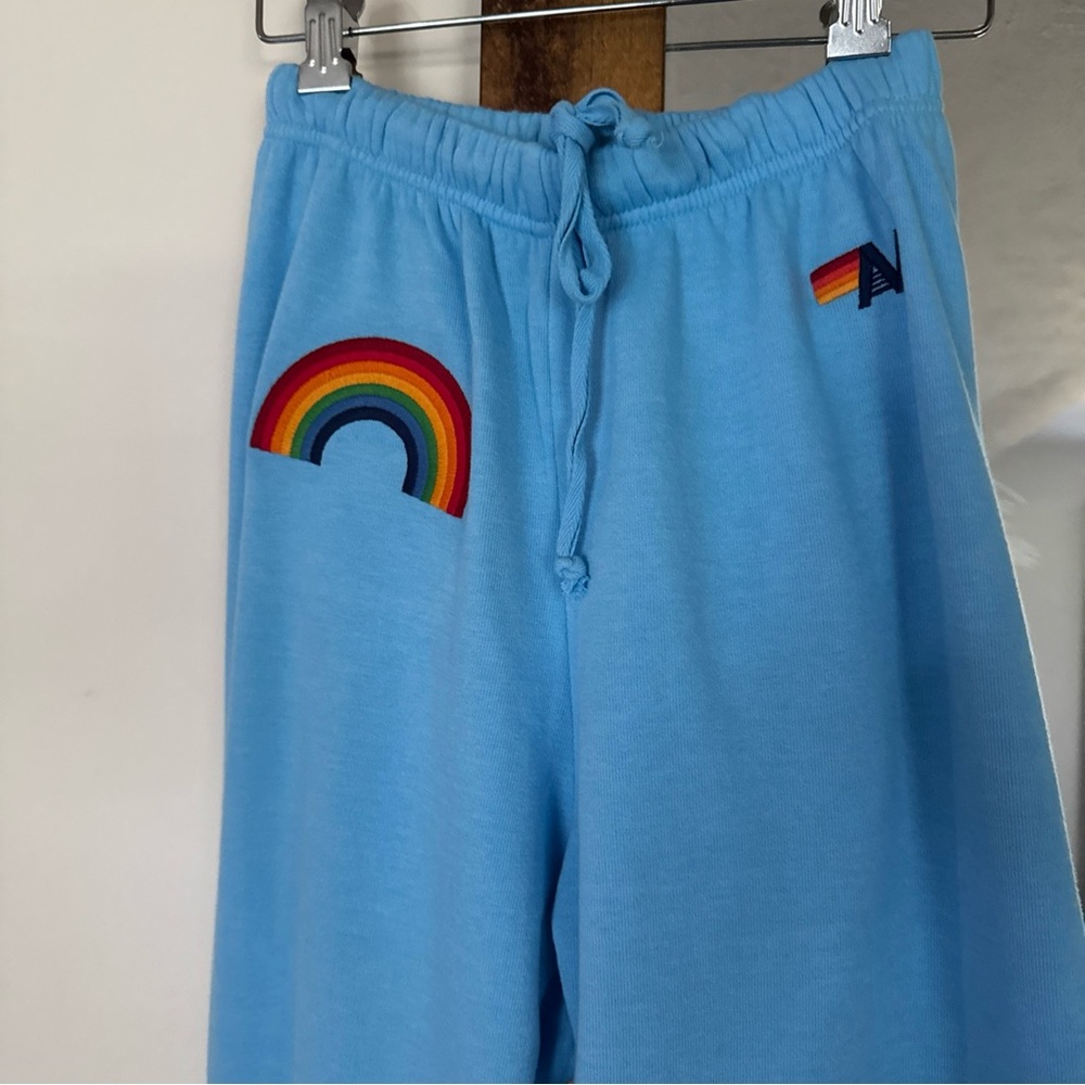 Aviator Nation sky Blue rainbow stitch Sweatpants